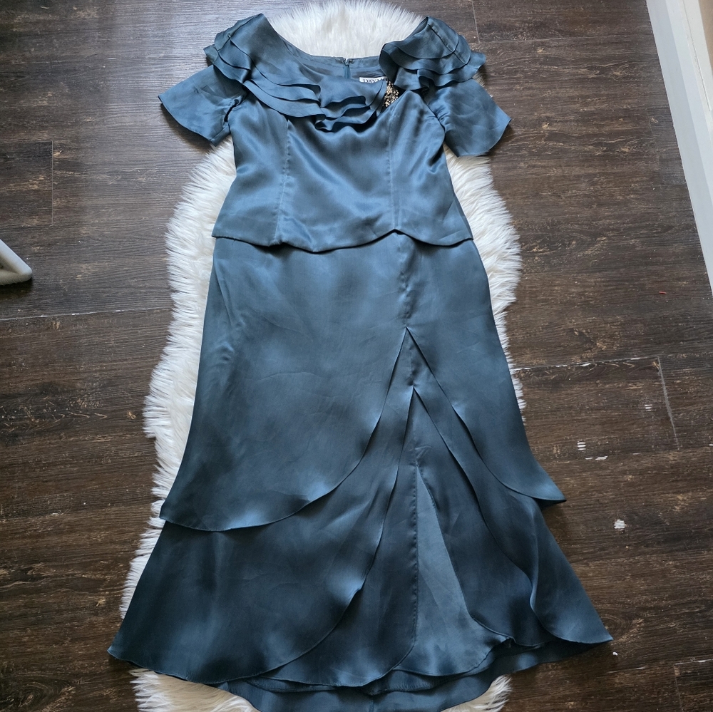 Daymore Couture Silk  Elegant Blue Satin Dress